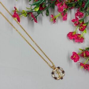 Vintage J Initial Gold Plated Floral Pendant Necklace